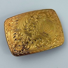 Vtg Gold Tone Floral Engraved Western Belt Buckle Cowboy Rodeo Filigree Ornate