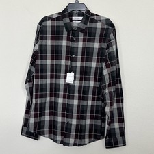 Calvin Klein Mens Dress Shirt Shades Of Gray And Purple Plaid Liquid Cotton Sz L