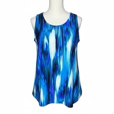 Soma XL Tank Shirt Blue Abstract Print Scoop Neck Sleeveless Lounge Beach Vacay