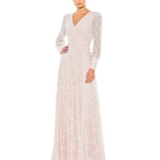 MAC DUGGAL Rose Pink 6 Beaded Lace Wrap Over Gown Long Sleeve 93679D NWT 798