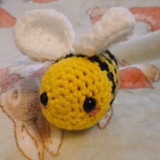 Handmade Mini Crochet Bee Stuffed Animal Toy Yellow Black with White Wings