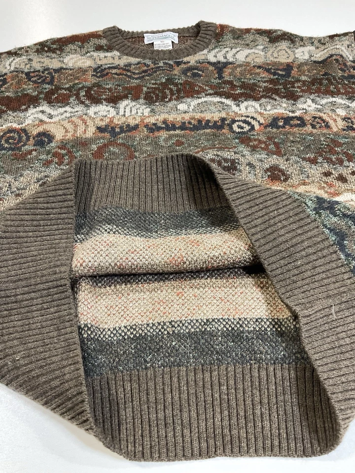 Vintage Supermaglia Knit Sweater Sz L Abstract Made In Italy Grandpa Dad 80s - Image 4 of 4