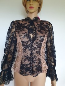 RARE!&pound;1,295 AGENT PROVOCATEUR SOIREE CELESTINE BLACK/PEACH SHIRT UK12/US6-8/IT44
