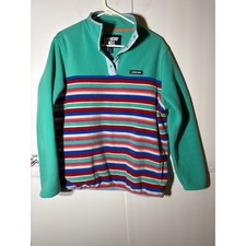 Lands End Fleece Pullover Teal Multi Stripe Quarter Zip women's 14-16