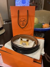 Hermes Black/Brown Belt with Gold H Buckle Reversible Xs Women's Leather