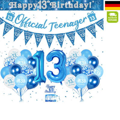 13. Geburtstag Deko Blau Luftballon Zahl 13 Happy Birthday Banner