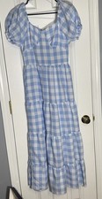 SHEIN CURVE Blue White Checkered Short Sleeve Long Zip Dress Womens XS