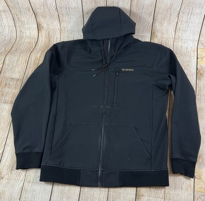 Mens Simms Black Guide Series Hooded Softshell Fishing Full Zip Jacket Medium