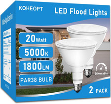 PAR38 LED Flood Light Bulbs,  2 Pack  20W Outdoor Flood Lights,1800 Lumens 5000K