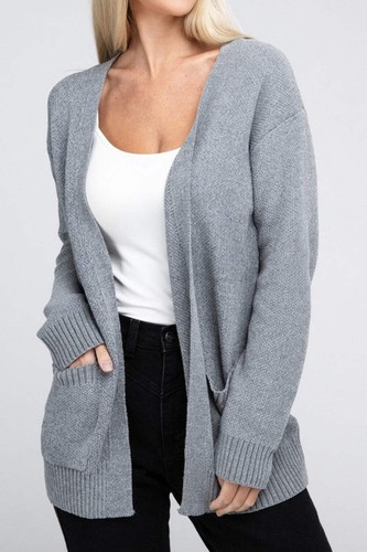 Zenana Soft Knit Open Front Tunic Cardigan Sweater with Pockets in 3 Colors - 第 20/25 張圖片