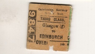 Railway ticket Caledonian Rly Edinburgh - Glasgow 1915