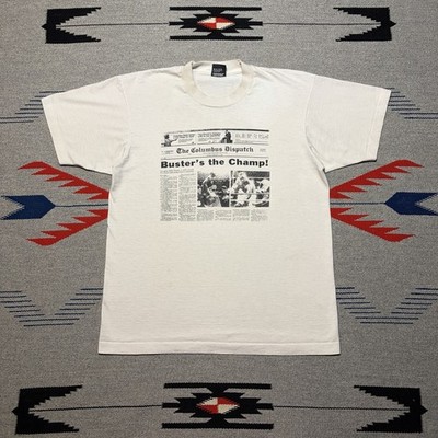 Vintage 90s Buster Douglas Tyson Newspaper Boxing Graphic T Shirt Men s Large