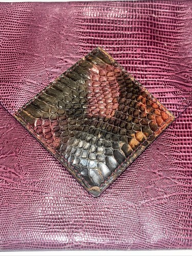 David Mehler for Dame Burgundy snakeskin clutch evening bag purse - Picture 3 of 9