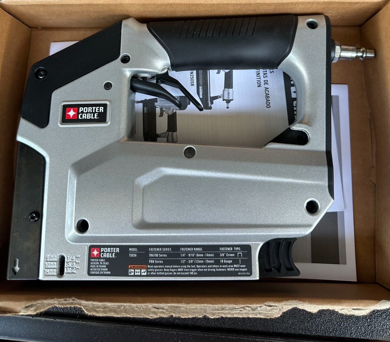 Porter Cable Crown Stapler, Heavy Duty, 3/8”Crown / 18 Gauge (TS056) W/ Staples-image