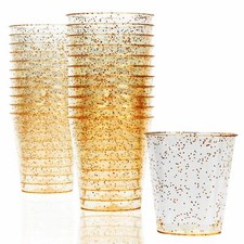 Matana - 300 Bicchieri da Shot in Plastica Rigida con Glitter Dorati, 30ml - Res