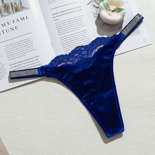 Women's Rhinestone G-string Panties Sexy Lingerie Thong Velvet Underwear Shiny - Picture 24 of 25