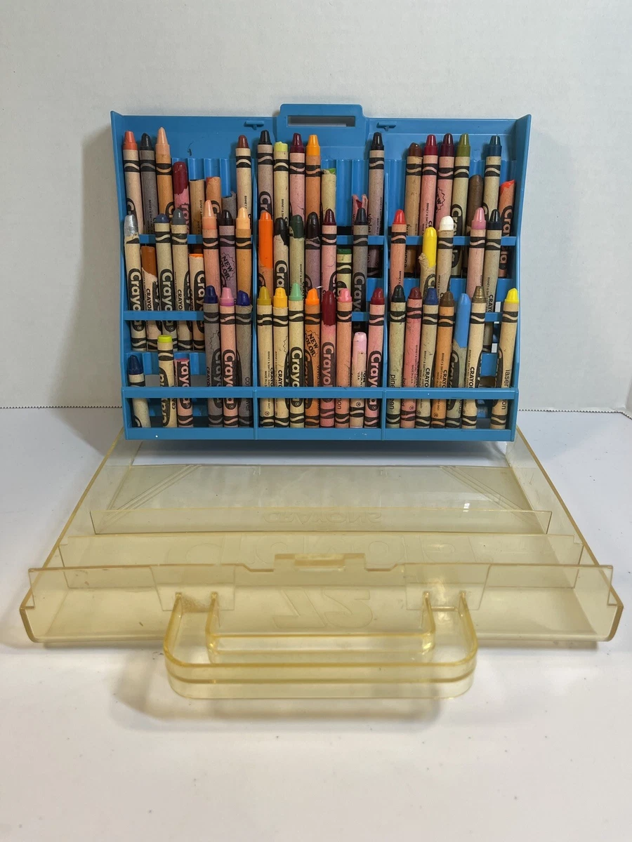 Vintage 72 Crayola Crayons Blue Case & Sharpener Most Of Crayons Are There