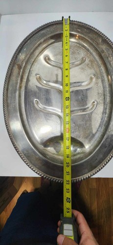 Piatto carne rame placcato argento vintage di English Silver Company 22x16,5x1 - Foto 15 di 21
