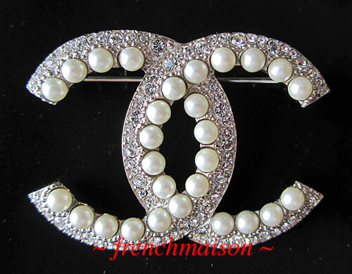 希少✨CHANEL Cocomark Bijou Crystal Brooch AUTHENTIC CHANEL Gold CC Logo PIN BROOCH Pearls Crystals