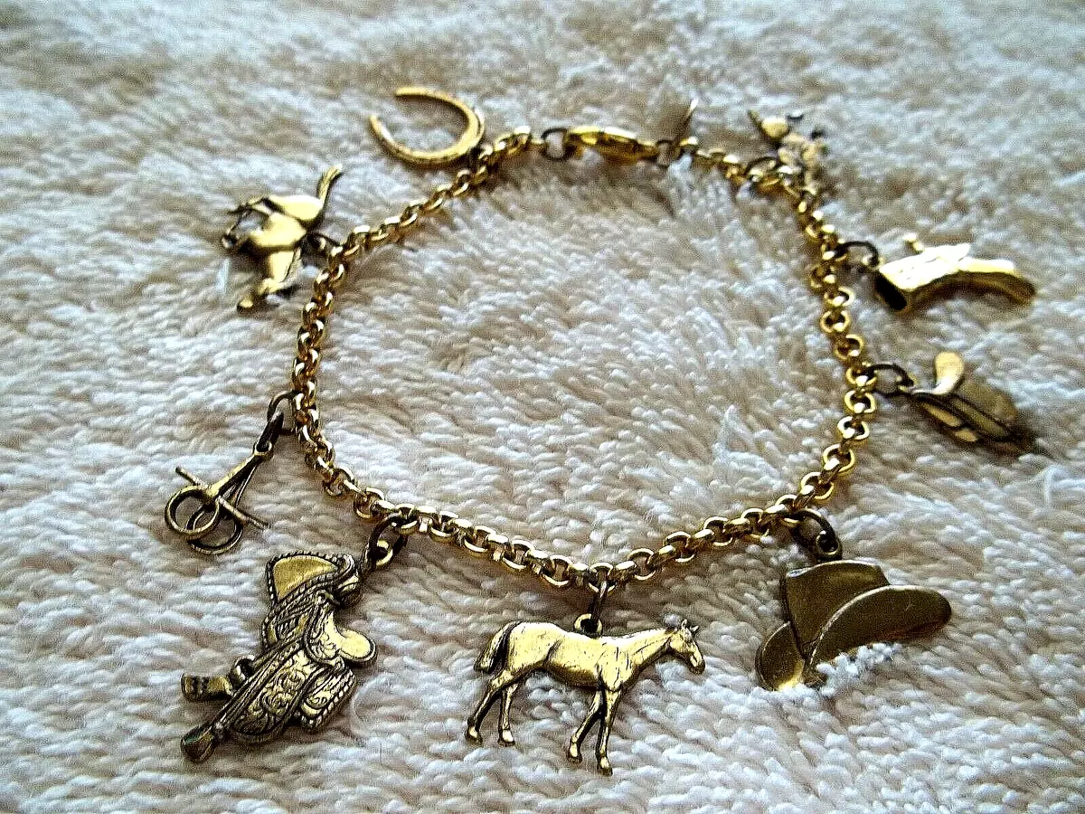 DISCOVERY OF CALIFORNIA Charm Bracelet Gold Tone Metal Western