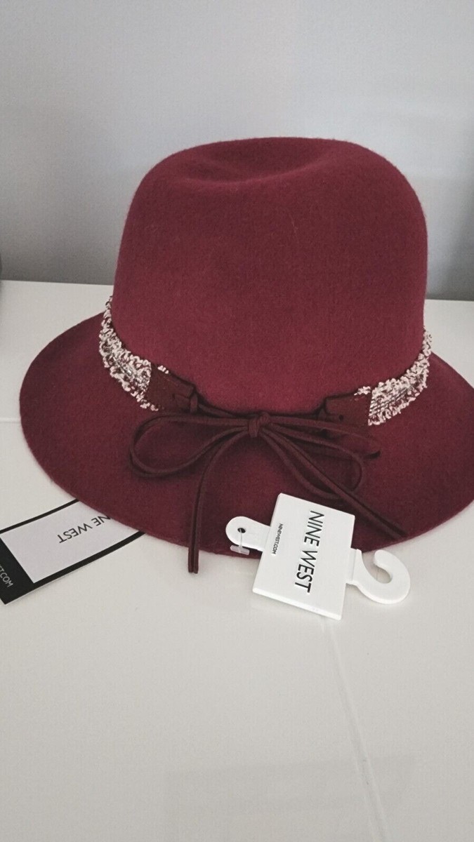 Nine West Wool Felt Raw-Cut Cloche Burgundy Adjustable Head Size NWT
