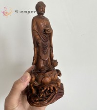 8" Old Chinese Boxwood Carved Sakyamuni Buddha Statue Home Temple Decor