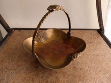 Vintage Brass Basket Candy Dish w/ Handle Trinket Dish