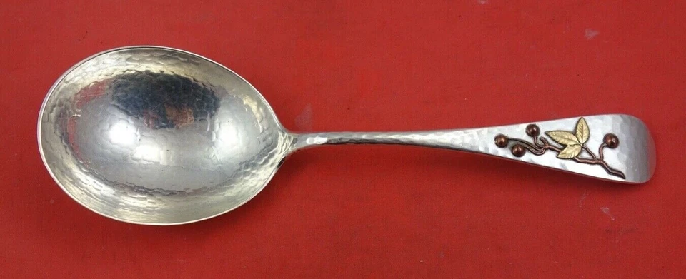 Hammered and Applied by Whiting Sterling Silver Berry Spoon #4 Mixed Metals - Image 2 of 4