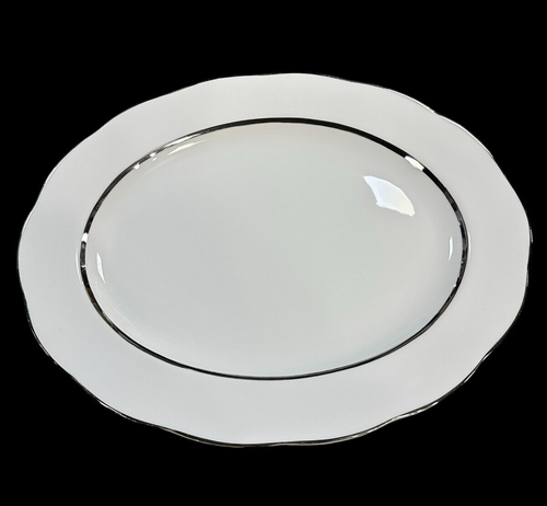 ROYAL ALBERT WHITE WITH PLATINUM TRIM 15" OVAL SERVING PLATTER TRAY - Picture 2 of 3