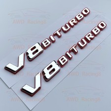 C63S COUPE AMG V8 BITURBO Side Fender Emblem Silver+Red Badge For Mercedes C205