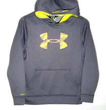 Under Armour Youth Medium Hoodie Gray Yellow Logo Storm Pullover Sweatshirt