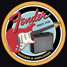 FENDER GUITARS AND AMPLIFIERS SINCE 1946 ROUND ALUMINUM SIGN 