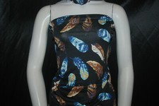 Modal Spandex Knit Jersey Fabric Magic Feathers Print on Black by the yard