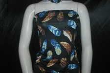 Modal Spandex Knit Jersey Fabric Magic Feathers Print on Black by the yard 
