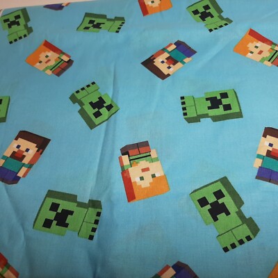 Minecraft Cotton Fabric Quilting 100% Cotton 2 yards Blue Background