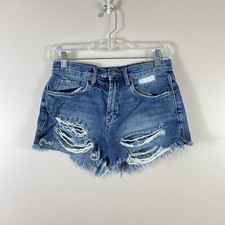 BLANKNYC womens size 26 distressed raw hem high rise denim jean shorts