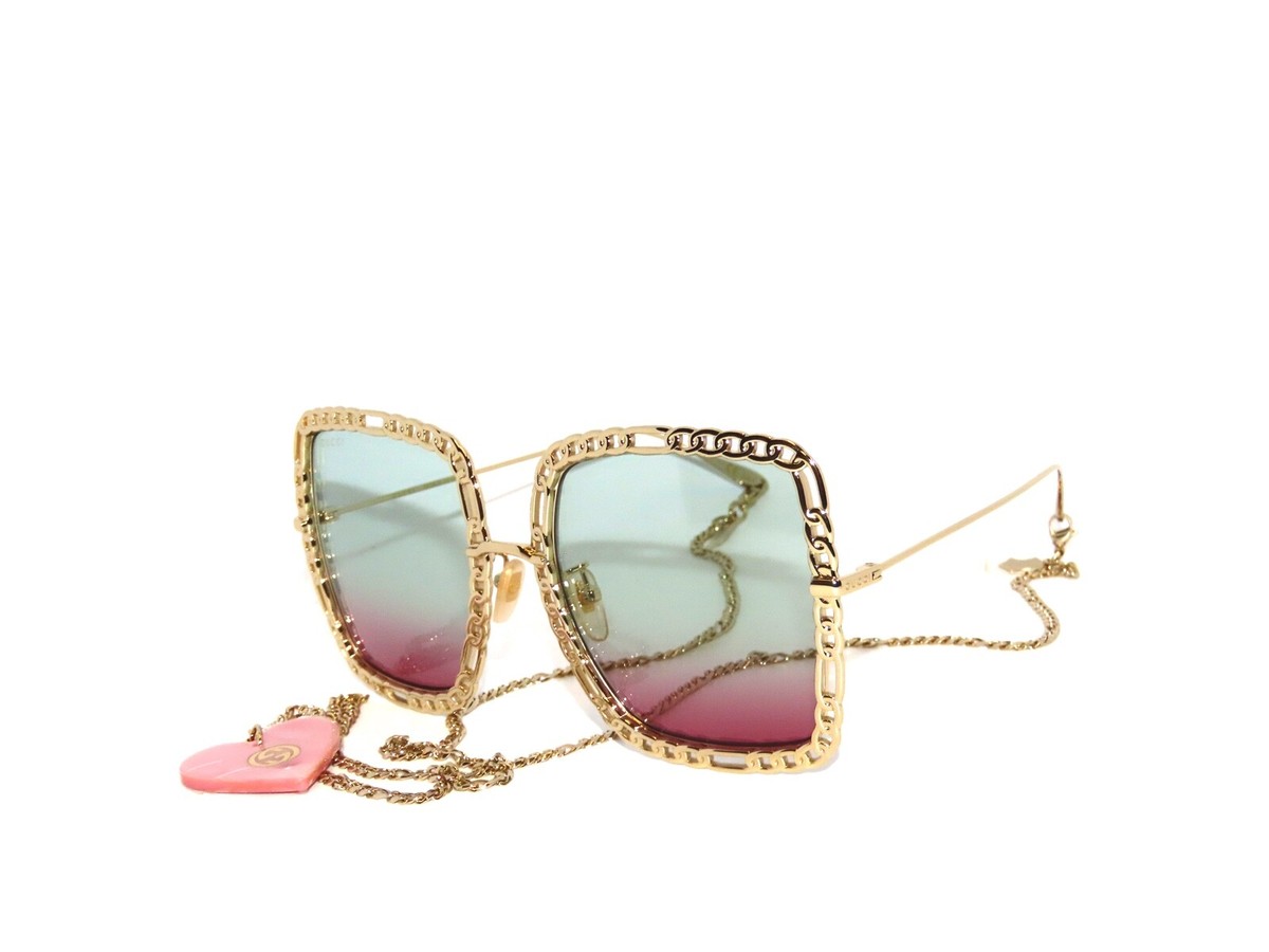 Gucci GG1033S 003 Gold Light Blue Gradient Pink Sunglasses 