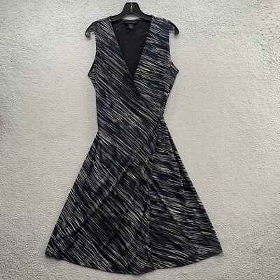 The Limited Women Size S Black Wrap Belt Dress Black Multicolor Lines Stripes