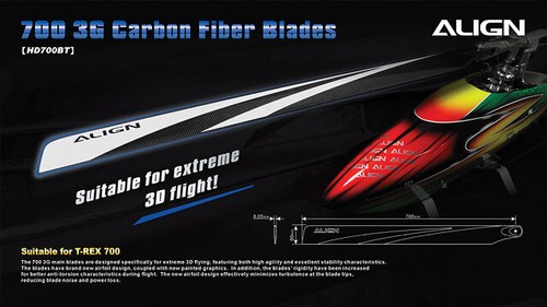 Align Trex 700 Pro/DFC Flybarless 700 3G Carbon Fiber Blades HD700B - Picture 4 of 4