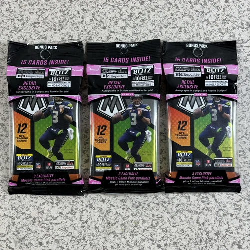 2021 Panini Mosaic Football 15 Card Cello Fat Pack Lot of 3 Camo Pink Parallels