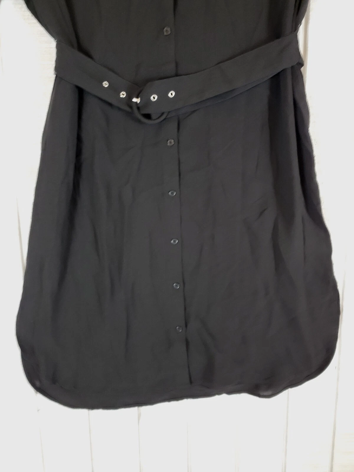 Camicia nera Michael Kors $140 manica a rotelle cintura abito da donna grande stretch