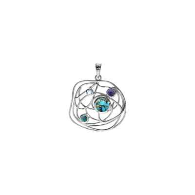 Mixed Natural Stone Wire Pendant Sterling Silver 925 Hallmark All Chain Lengths