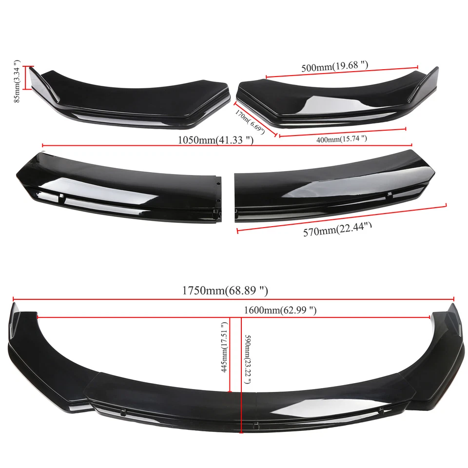 For Volkswagen Atlas Sport Front Bumper Lip Spoiler+Side Skirts+Rear Lip - Image 2 of 4