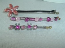 VINTAGE 3 PINK RHINESTONE BEAD BOBBY PINS UP DO HAIR ACCESSORY