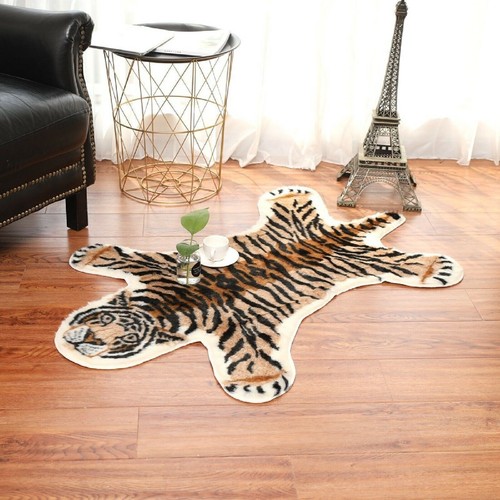 Tiger Print Area Rugs Faux Fur Animal Skin Hide Carpet Floor Mat Rug Carpeting - Picture 5 of 9