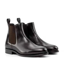 Handmade Men's Dark Brown Genuine Leather High Ankle Chelsea Boots for Men.