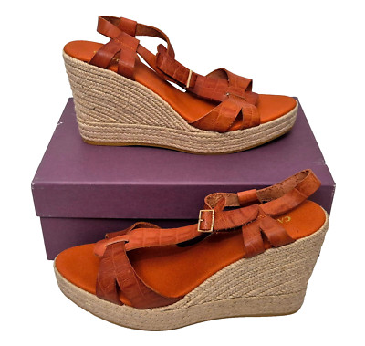 Carvela Kollect hellbraune Damen-Espadrille Kroko-Muster Leder Keilabsatz EU 41 UK 8