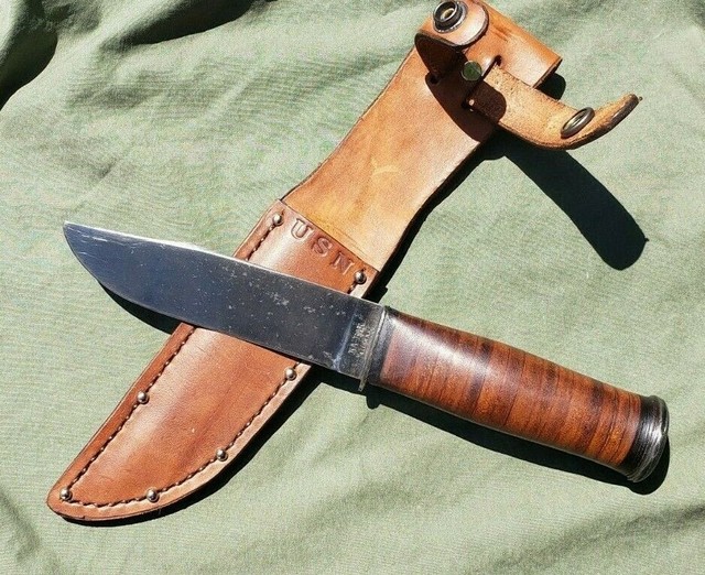 Vintage KaBar, WW2 Fighting Knife with Leather Sheath eBay