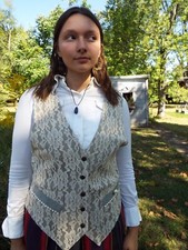 Vintage Dawn Joy Fashions 80s vest made in USA lace pearls ribbon rose gray