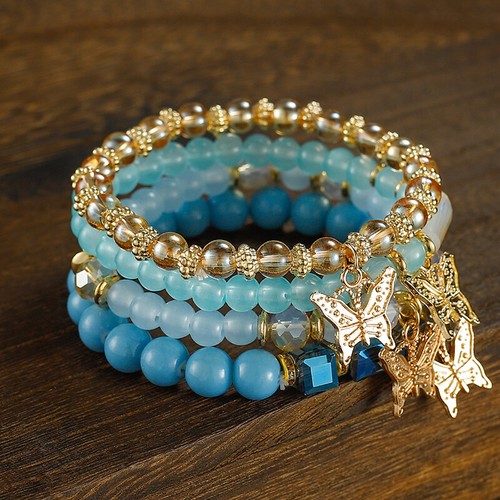 Bracciale 4pz Boho Estate Spiaggia Donna Ragazza Gioielli Farfalla Vetro Perline Regalo - Foto 15 di 15